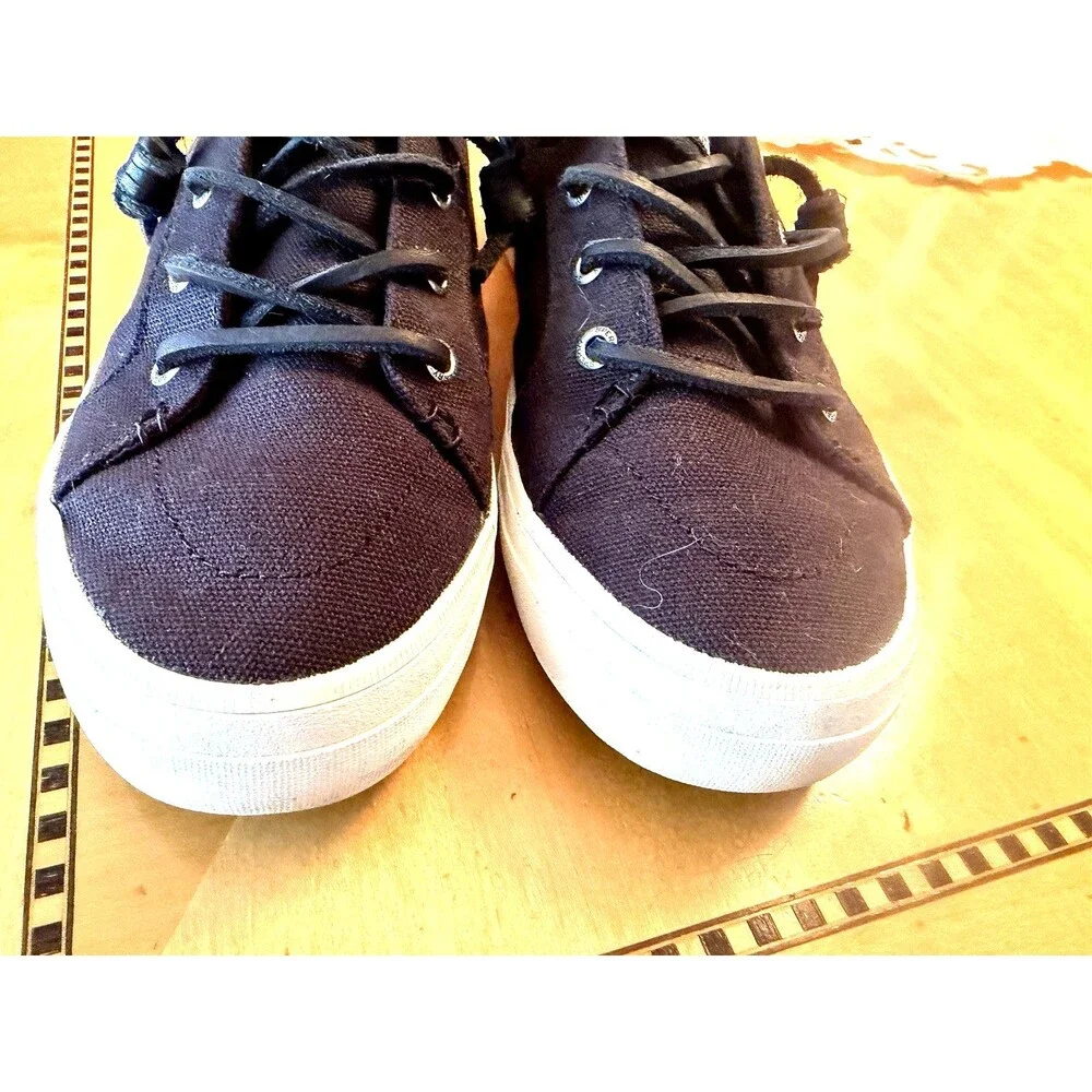 Sperry Womens 7.5 Crest Vibe Black Canvas Lace Up Low Top Sneakers Memory Foam